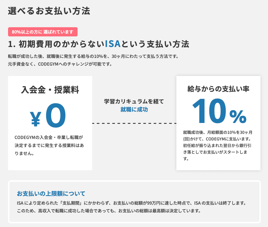 CODEGYM ISA　支払い方法